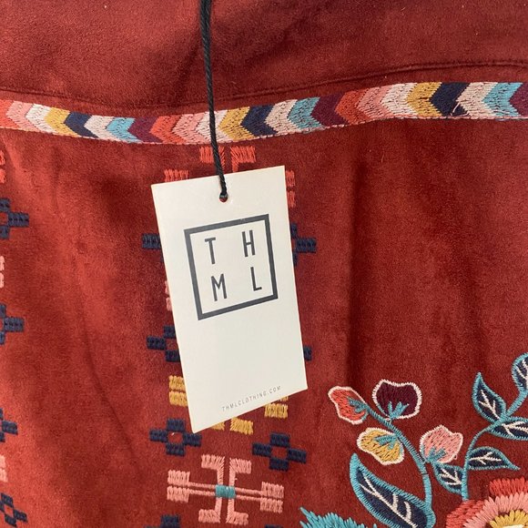 NWT THML Embroidered Faux Suede Mini Skirt - Picture 5 of 6